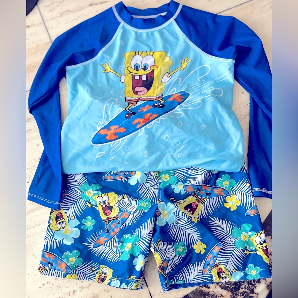 Nickelodeon Blue SpongeBob Rashguard Swim Set with Ocean Theme